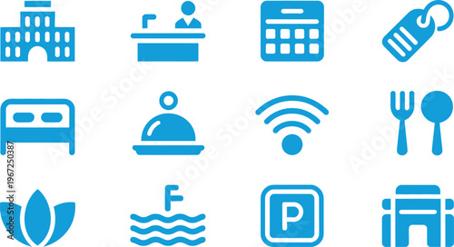 Set of travel and hotel service icons isolated on transparent background