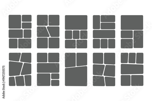 Comic book templates set on white background. Japanese manga design frames and layout. Storyboard cartoon page. Mockup for collage. Vector anime rectangle border