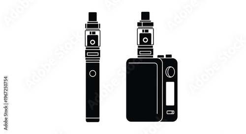 Two electronic cigarettes displayed in a stark black silhouette