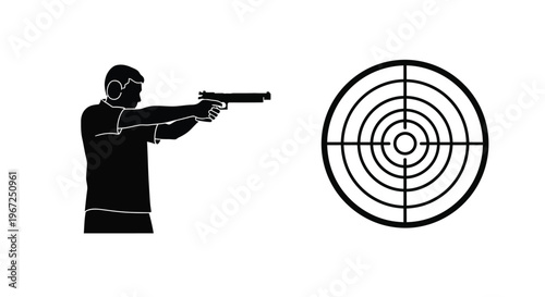 Shooter aiming pistol at target stark black silhouette