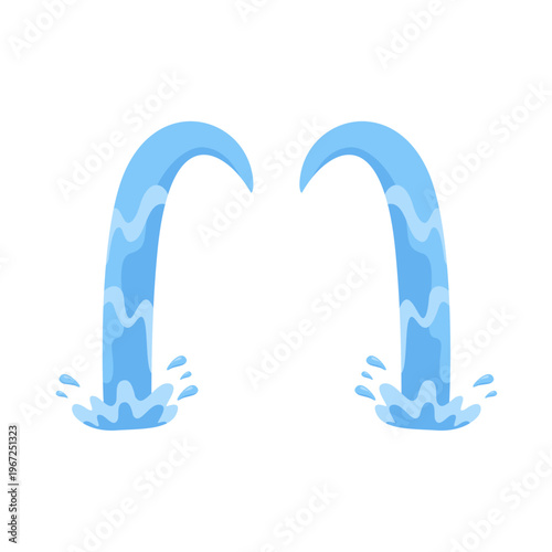 Dropping tears. Cry, wet eyes, streams teardrop. Shedding, sobbing, grieving tear. Sad emotion. Water blue drops. Rain splashes and fluid flows. Vector illustration.