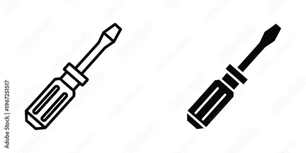 Fototapeta premium Two different types of screwdrivers illustrated in black and white