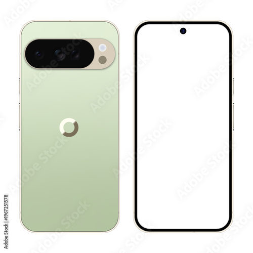 Google Pixel 10 Pro XL highlighting the triple camera. Realistic vector illustration.