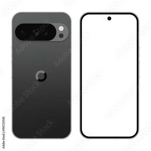 Google Pixel 10 Pro XL highlighting the triple camera. Realistic vector illustration.