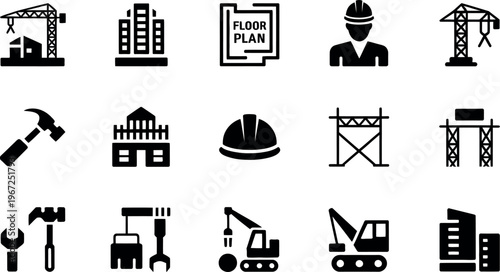 Construction icons set featuring tools equipment and building elements isolated design