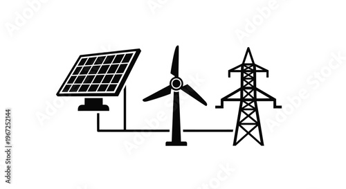 Renewable energy sources depicted in a striking black silhouette