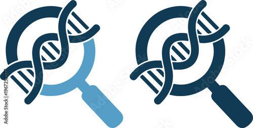 Genetic research icons with magnifying glasses and dna strands