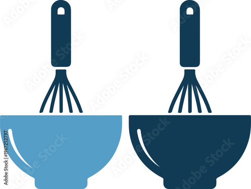 Two bowls and whisks for mixing ingredients in kitchen utensils set