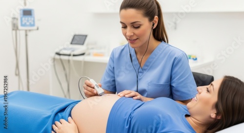 Pregnancy ultrasound scan by female doctor