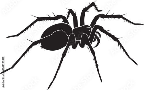 Black spider silhouette with hairy legs arachnid