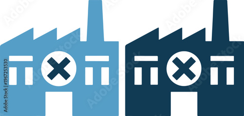Factory or industrial building icons with a crossed out symbol
