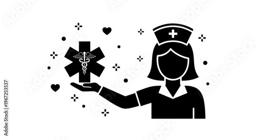 Nurse Holding Medical Symbol Illustration.