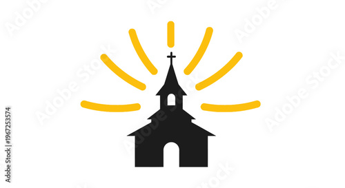 Simple Church Building With Cross.