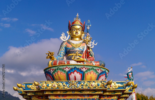 Statue of Guru Padmasambhaba or Guru Rinpoche, a revered figure in Tibetan Buddhism, located near Delo Park in Kalimpong West Bengal India. 