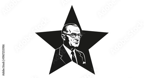 Black and white illustration of man.