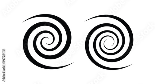 Two swirling shapes create a visually dynamic black silhouette