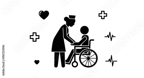 Nurse helping disabled child patient.