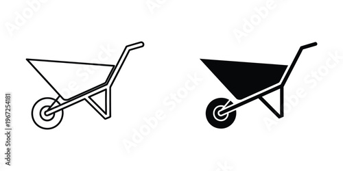 Comparison of empty and filled wheelbarrows in a simple line drawing style