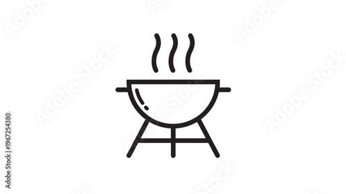 Barbecue grill icon with steam rising, representing outdoor cooking and summer gatherings with food.