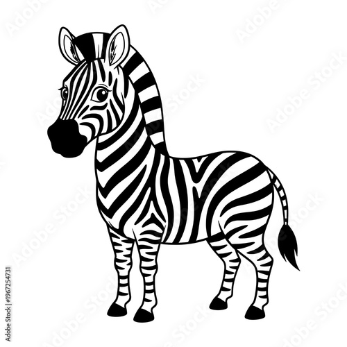 Cute Cartoon Style Illustration of a Charming Zebra with Distinctive Stripes