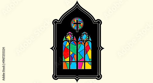 Colorful stained glass church window.