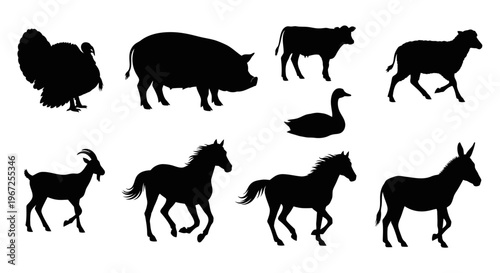 Collection of Farm Animals Silhouettes.
