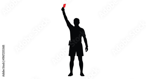 Referee displaying a red card during a sports game silhouette