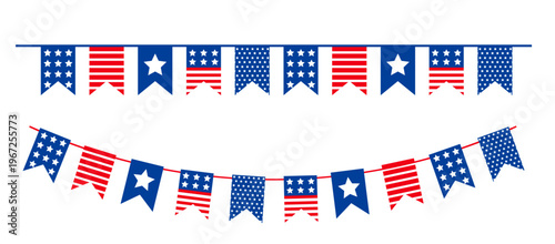 USA Flag Bunting Garland Set for American Independence Day Fourth of July Celebration Events Patriotic Stars and Stripes Banners for Memorial Day Veterans and Labor Day and US National Holidays