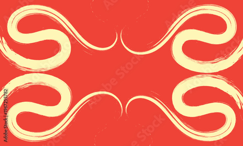 Abstract red background with curved brush strokes and swirl pattern