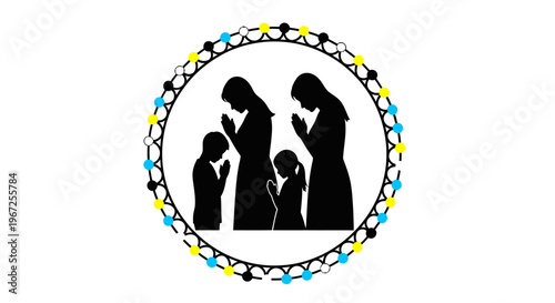 Family in prayer together at home.