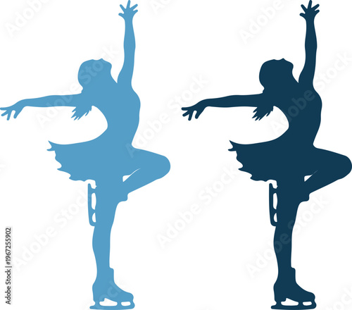 Two ice skaters in silhouette poses on performing dance moves