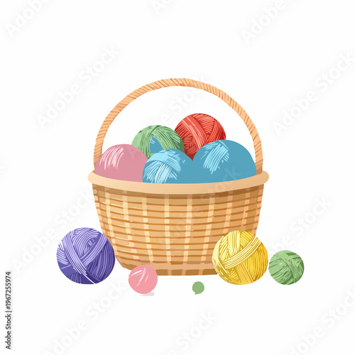 Bunte Wollknäuel in einem Korb – kreative Handarbeit