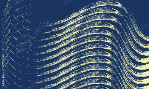 Grunge brush wave texture on dark blue background with cream strokes