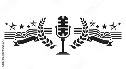 Vintage Microphone with American Flag Emblem.