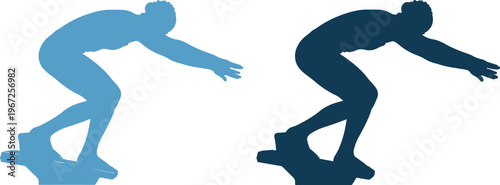 Two skateboarders in blue silhouette