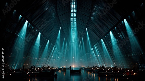 concert stage with blue lights and audience