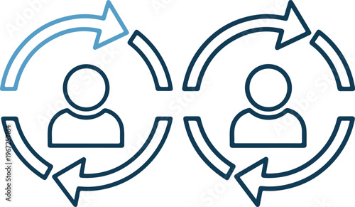 Vector illustration of two people exchanging information in a circular process