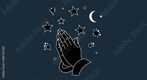 Praying Hands with Stars and Moon.