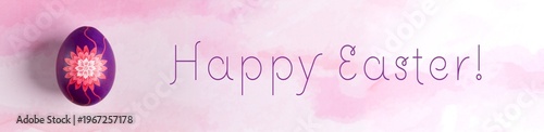 Easter banner with beautiful Easter egg with flower painted in pink, lilac and violet colors