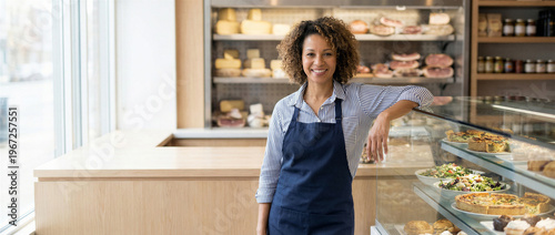Wallpaper Mural Smiling female small business owner in apron standing in her deli or bakery, looking at camera Torontodigital.ca