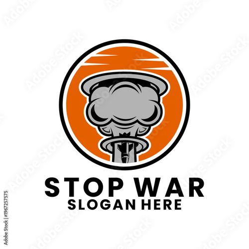 Nuclear Mushroom Cloud Logo Design Vector Template. Stop War Nuclear Explosion and Mushroom Cloud Logo Symbol