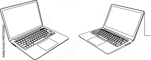 Sketch of two open laptops side by side illustrating modern computing devices