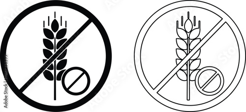 Gluten Free No Wheat Allergy Warning Icon Set with Prohibited Grain Symbol for Food Safety Label Packaging and Dietary Restrictions Design