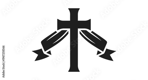Cross with ribbon symbol icon.