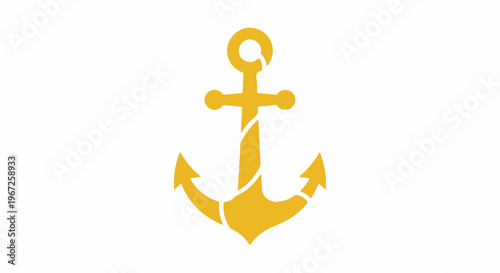 Vibrant golden anchor icon isolated on a clean white background, a timeless symbol of nautical themes, marine travel, stability, and maritime adventure. Ideal for graphic design, web, and branding