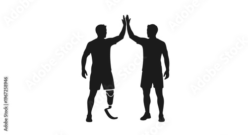 Inclusive athletes high five teamwork support silhouette vector icon