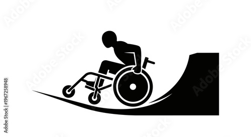 Inclusive wheelchair athlete on skate ramp silhouette vector icon