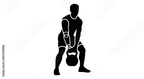 Inclusive athlete with arm prosthesis doing kettlebell workout silhouette vector icon