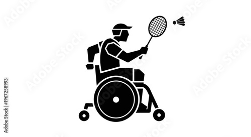 Inclusive wheelchair badminton athlete silhouette vector icon