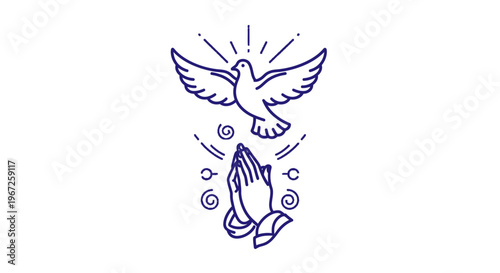 Dove and praying hands symbol.